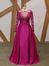 Simple Floor Length Empire Long Sleeves Fuchsia Homecoming Dress Zipper