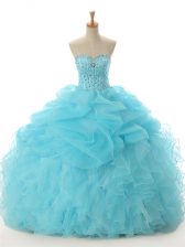  Aqua Blue Lace Up Quinceanera Gowns Beading and Ruffled Layers Sleeveless Floor Length