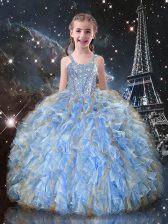High Quality Sleeveless Beading and Ruffles Lace Up Little Girl Pageant Dress