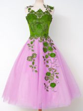  Lilac A-line Appliques Court Dresses for Sweet 16 Lace Up Tulle Sleeveless Knee Length