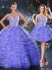 Floor Length Lace Up Quinceanera Dresses Purple for Military Ball and Sweet 16 and Quinceanera with Embroidery