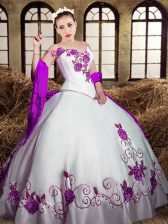 Amazing White Taffeta Lace Up 15th Birthday Dress Sleeveless Floor Length Embroidery