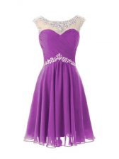  Chiffon Cap Sleeves Knee Length Dress for Prom and Beading