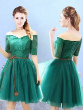 Green Half Sleeves Tulle Lace Up Dama Dress for Quinceanera for Prom and Party