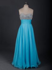  Floor Length Lace Up Dress for Prom Baby Blue for Prom and Military Ball and Sweet 16 with Beading