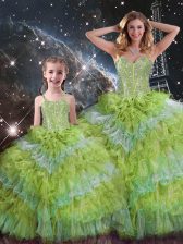Amazing Sleeveless Beading and Ruffled Layers and Sequins Lace Up Ball Gown Prom Dress