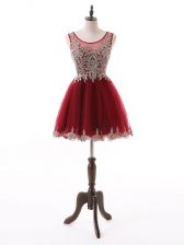  Scoop Sleeveless Zipper Wine Red Tulle