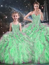 Super Organza Sleeveless Floor Length Vestidos de Quinceanera and Beading and Ruffles
