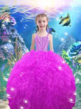  Sleeveless Lace Up Floor Length Beading and Ruffles Little Girls Pageant Dress