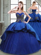 Chic Blue Lace Up 15 Quinceanera Dress Beading and Appliques and Embroidery Sleeveless Court Train