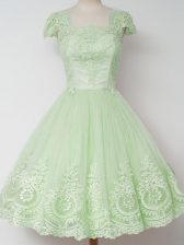  Tulle Zipper Square Cap Sleeves Knee Length Court Dresses for Sweet 16 Lace