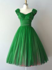 Pretty Lace Up Dama Dress Ruching Short Sleeves Knee Length