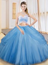 Low Price Floor Length Criss Cross Sweet 16 Quinceanera Dress Baby Blue for Military Ball and Sweet 16 and Quinceanera with Beading and Ruching and Pick Ups