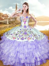 Ideal Sweetheart Sleeveless Organza and Taffeta Vestidos de Quinceanera Embroidery and Ruffled Layers Lace Up