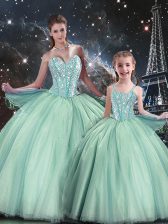 Delicate Turquoise Lace Up Quinceanera Dress Beading Sleeveless Floor Length