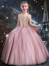 Attractive Beading Flower Girl Dress Baby Pink Lace Up Sleeveless Floor Length