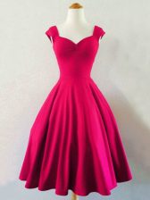 Graceful A-line Vestidos de Damas Hot Pink Straps Taffeta Sleeveless Knee Length Lace Up