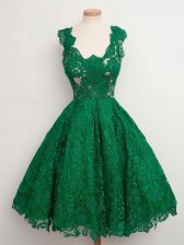 Gorgeous Green Sleeveless Lace Zipper Dama Dress for Quinceanera for Prom and Party and Wedding Party