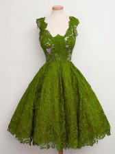 Inexpensive Straps Sleeveless Lace Up Damas Dress Olive Green Lace
