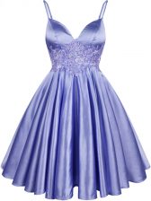  Knee Length Lace Up Vestidos de Damas Light Blue for Prom and Party and Wedding Party with Lace