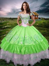 On Sale Sleeveless Taffeta Floor Length Lace Up Quinceanera Dresses in with Beading and Embroidery and Ruffled Layers