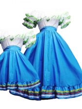 Top Selling Floor Length Lace Up Sweet 16 Dresses Baby Blue for Military Ball and Sweet 16 and Quinceanera and Beach with Pick Ups