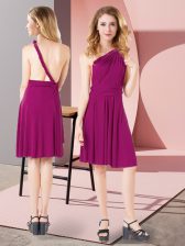 Admirable Fuchsia One Shoulder Neckline Ruching Court Dresses for Sweet 16 Sleeveless Criss Cross