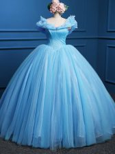  Baby Blue 15 Quinceanera Dress Military Ball and Sweet 16 and Quinceanera with Appliques Off The Shoulder Sleeveless Zipper