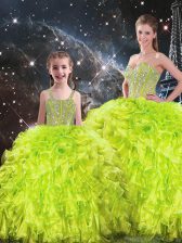 Stylish Sweetheart Sleeveless Lace Up Quinceanera Gowns Yellow Green Organza
