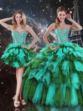 Fine Sweetheart Sleeveless Quinceanera Gowns Floor Length Beading and Ruffles and Ruffled Layers Multi-color Organza