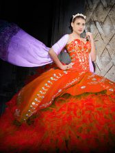 Hot Sale Sleeveless Brush Train Lace Up Embroidery and Ruffles 15 Quinceanera Dress