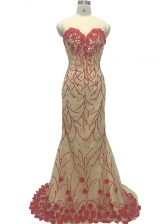  Hand Made Flower Champagne Zipper Sleeveless Brush Train
