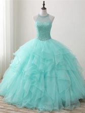 Fabulous Apple Green Sleeveless Floor Length Beading and Ruffles Lace Up Quinceanera Gowns