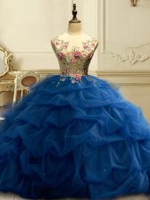  Ball Gowns Vestidos de Quinceanera Navy Blue Scoop Organza Sleeveless Floor Length Lace Up