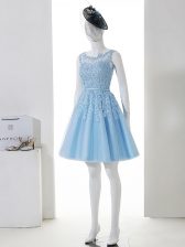 Graceful Baby Blue Scoop Neckline Lace Quinceanera Court Dresses Sleeveless Zipper