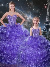  Sleeveless Beading and Ruffles Lace Up Quinceanera Gown
