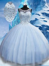 Classical Light Blue Scoop Lace Up Beading Vestidos de Quinceanera Sleeveless