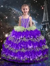  Sleeveless Lace Up Floor Length Beading and Ruffled Layers Little Girls Pageant Dress Wholesale
