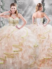 Fantastic Sleeveless Brush Train Beading and Ruffles Lace Up Quinceanera Dresses