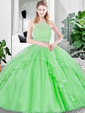 Luxurious Tulle Zipper Sweet 16 Dress Sleeveless Floor Length Lace and Ruffled Layers