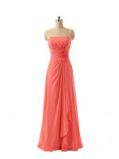 New Style Watermelon Red Chiffon Zipper Vestidos de Damas Sleeveless Floor Length Hand Made Flower