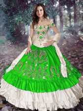 Shining Taffeta Sleeveless Floor Length Vestidos de Quinceanera and Embroidery and Ruffled Layers