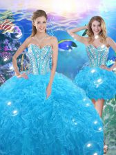 Perfect Sleeveless Lace Up Floor Length Beading and Ruffles Sweet 16 Dress