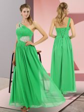  Green Empire Beading Prom Gown Lace Up Chiffon Sleeveless Floor Length