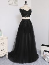  Sleeveless Floor Length Beading Zipper Prom Party Dress with Black
