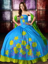 Glittering Multi-color Vestidos de Quinceanera Military Ball and Sweet 16 and Quinceanera with Embroidery Strapless Sleeveless Lace Up