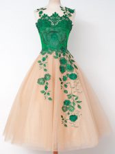  Knee Length A-line Sleeveless Peach Damas Dress Lace Up