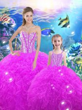  Floor Length Ball Gowns Sleeveless Fuchsia Vestidos de Quinceanera Lace Up