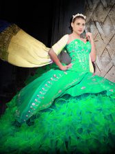 Pretty Brush Train Ball Gowns Ball Gown Prom Dress Green Sweetheart Organza Sleeveless With Train Lace Up