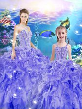  Lavender Lace Up Quinceanera Gowns Beading and Ruffles Sleeveless Floor Length